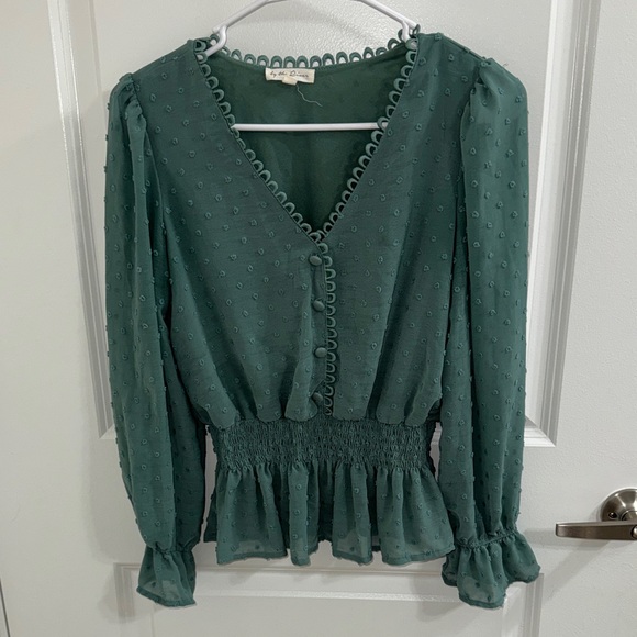 Chic Teal Women's Blouse with Textured Design - Picture 1 of 3